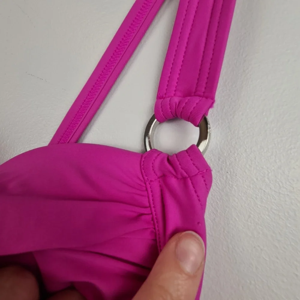 DKNY Women's Twist-Front One-Piece Swimsuit Carnation Pink Medium Tummy Compress - Picture 3 of 11